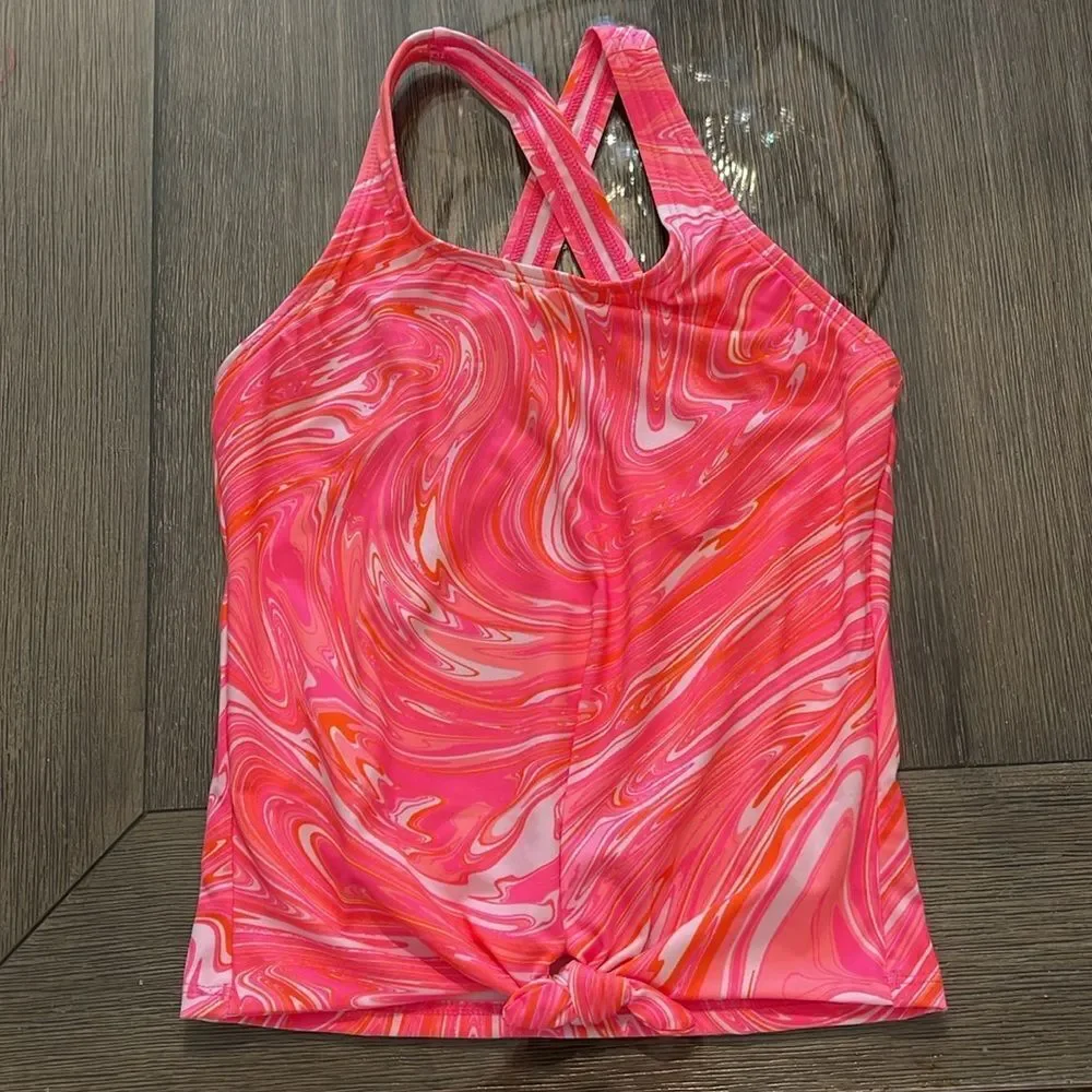 Lands’ End Girls Tie Front Tankini Swimsuit Top Size 8 New